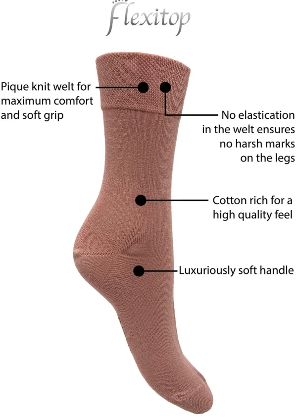 Flexitop Socks | 5 Pack Womens Cotton Rich Socks - Pink Mix