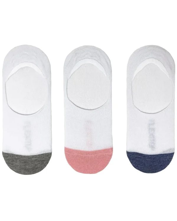 Flexitop Socks | 3 Pack Womens Invisible Liner Socks - White Contrast Heel