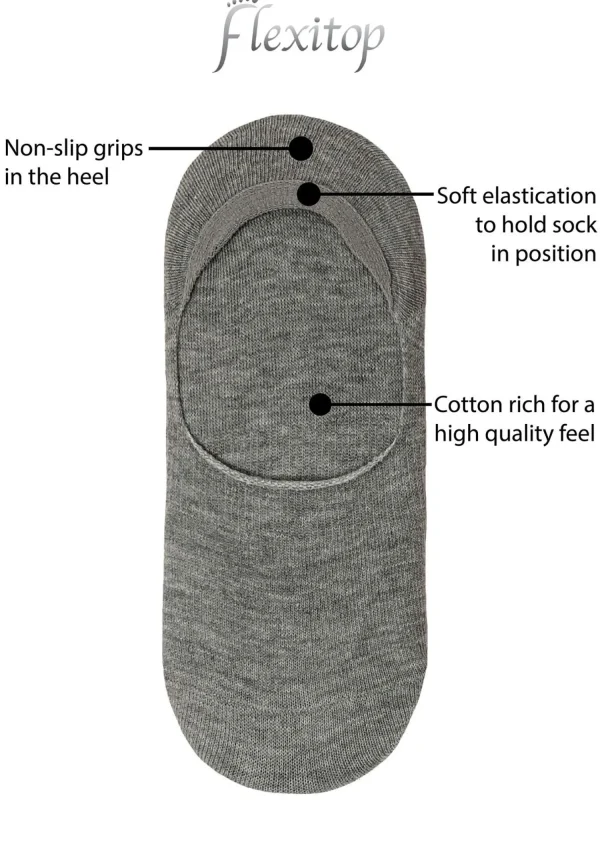 Flexitop Socks | 3 Pack Womens Invisible Liner Socks - Denim Mix