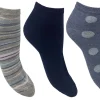 Flexitop Socks | 3 Pack Womens Spots & Stripes Trainer Socks