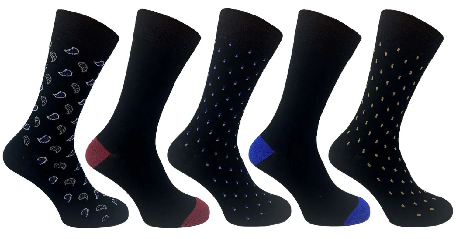 flexitop_mens__pack_dress_0-3.webp Men Flexitop Mens 5 Pack Dress Socks - Black Paisley Mix