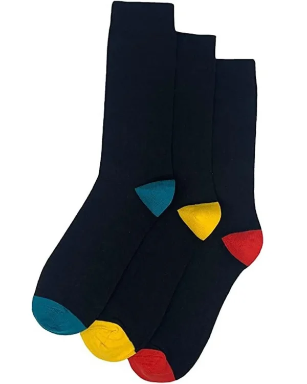 Men Flexitop Mens 3 Pack Dress Socks - Black Contrast Heel