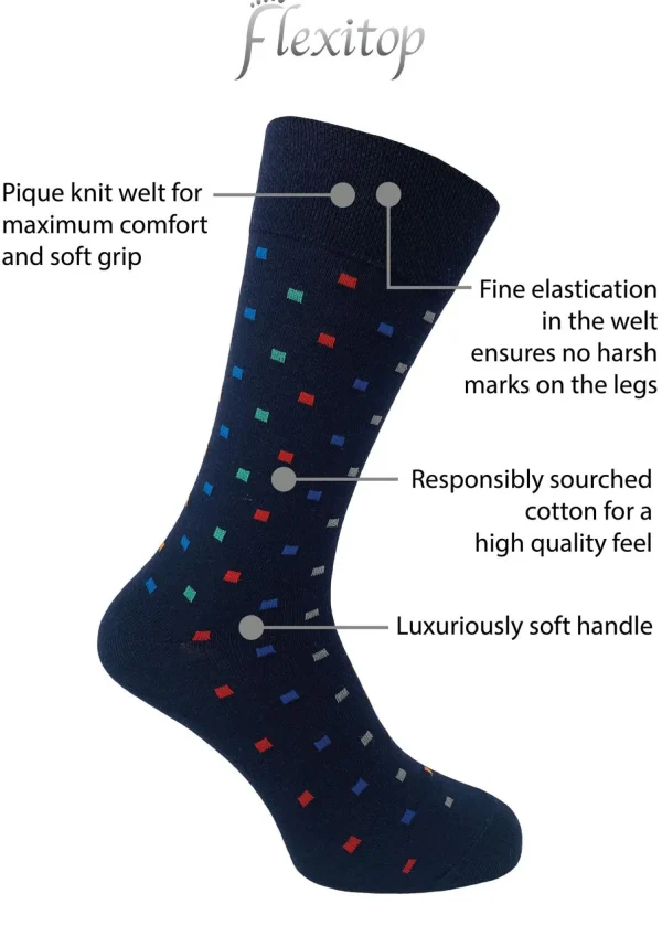 Men Flexitop Mens 3 Pack Dress Socks - Navy Geo Print