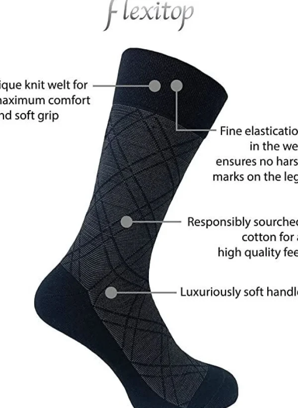 Men Flexitop Mens 3 Pack Dress Socks - Black Mixed Design