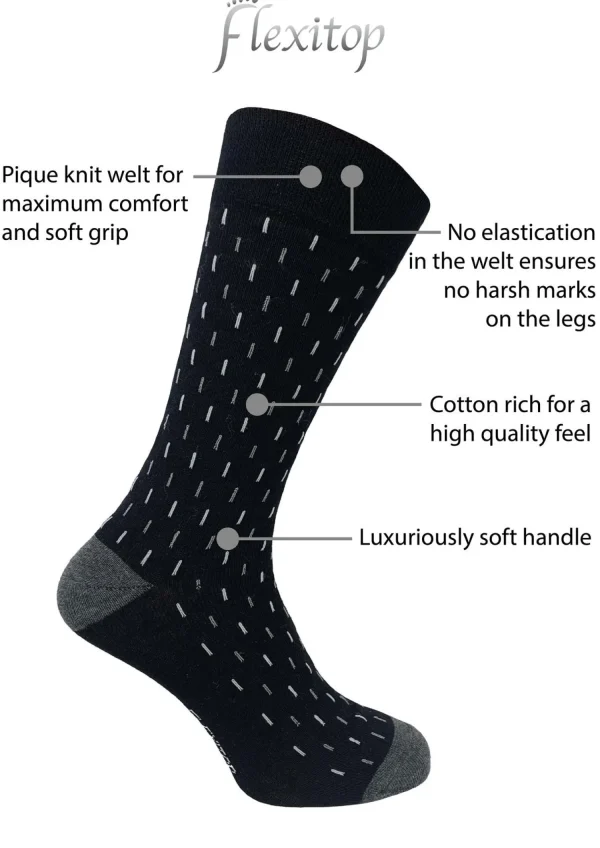 Men Flexitop Mens 5 Pack Dress Socks - Black Stripe