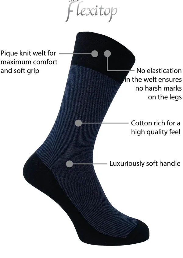 Men Flexitop Mens 5 Pack Dress Socks - Feeder Stripe