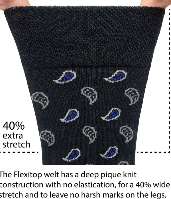Men Flexitop Mens 5 Pack Dress Socks - Black Paisley Mix