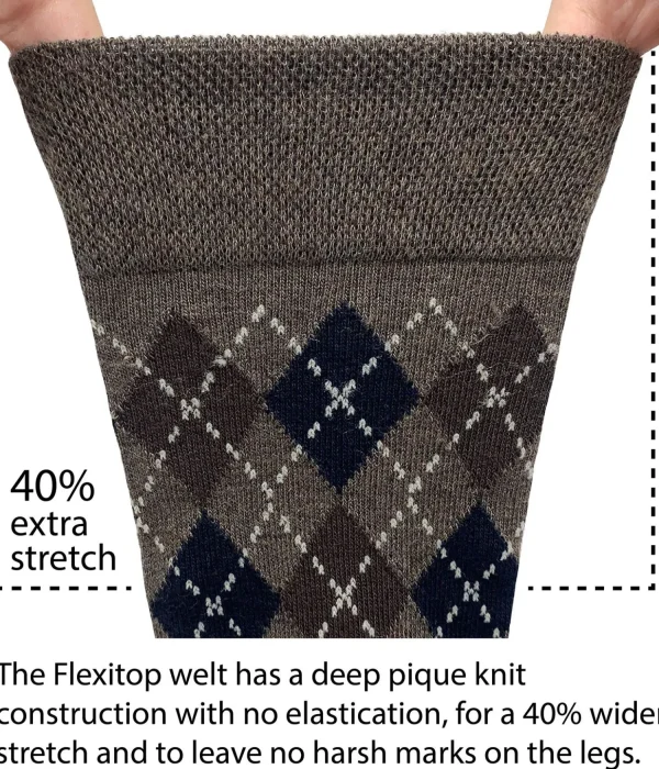 Men Flexitop Mens 5 Pack Dress Socks - Brown Argyle