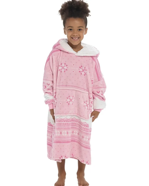 Kids Follow That Dream Kids Pink Fairisle Oversized Hoodie