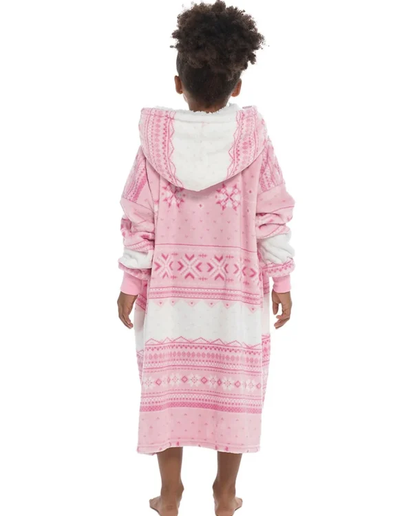 Kids Follow That Dream Kids Pink Fairisle Oversized Hoodie