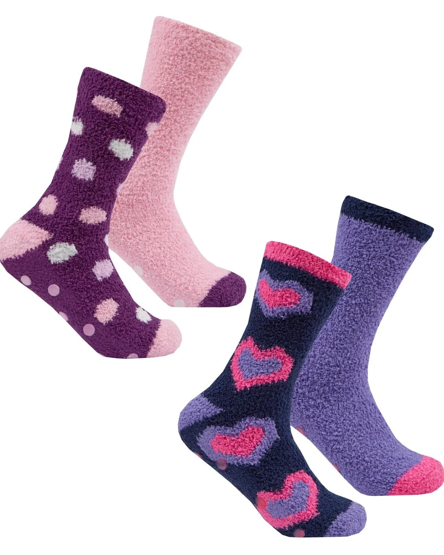 forever_dreaming__pack_he_1.webp Forever Dreaming Socks | 4 Pack Heart & Spot Slipper Socks