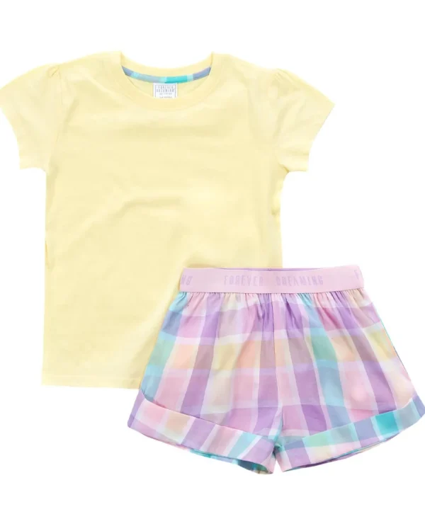 Kids Forever Dreaming Girls Pastel Check Pyjamas - Yellow