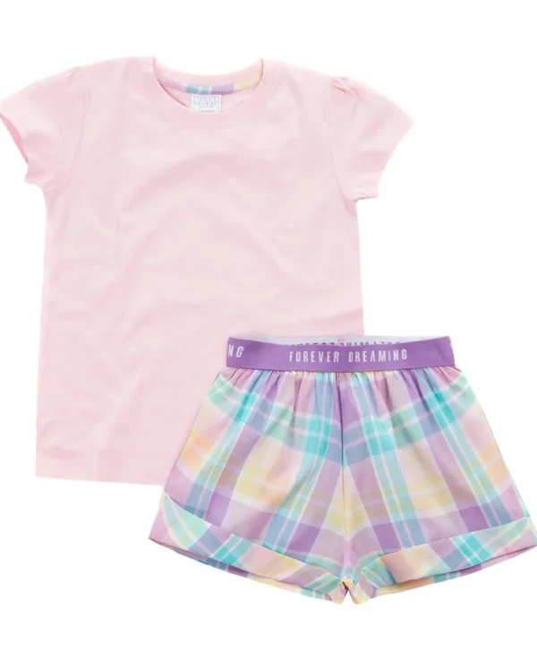 Kids Forever Dreaming Girls Pastel Check Pyjamas - Pink