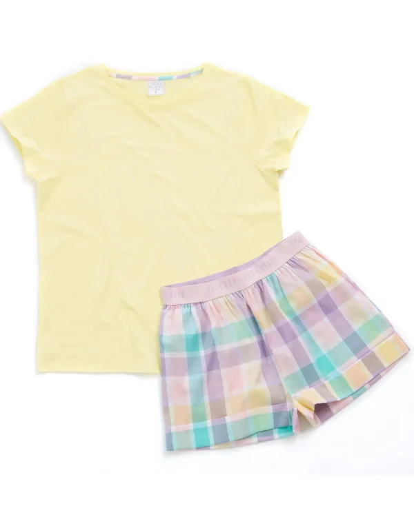 Forever Dreaming Pyjamas | Pastel Check Short Pyjamas - Yellow