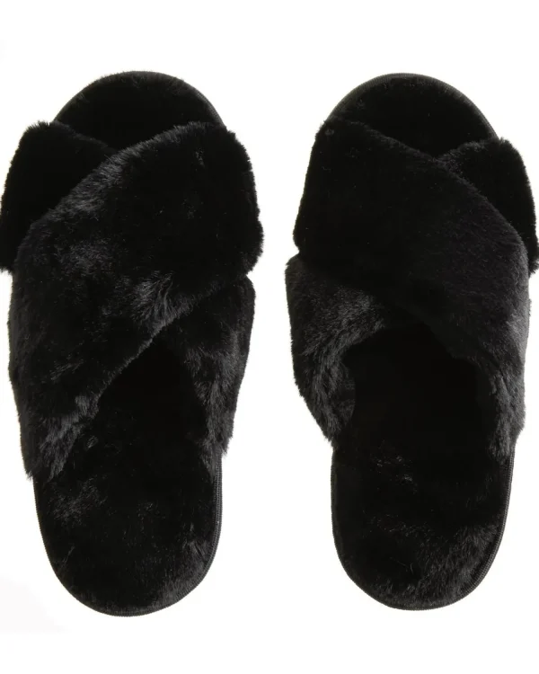 Forever Dreaming Slippers | Plush Cross Slippers - Black