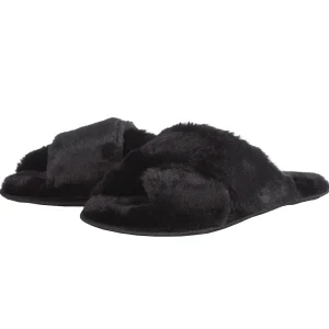 Forever Dreaming Slippers | Plush Cross Slippers - Black