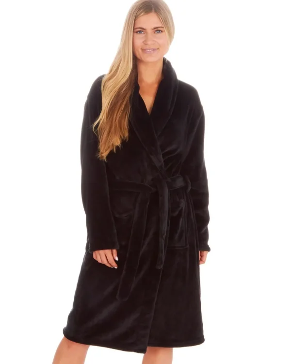 Forever Dreaming Dressing Gowns | Shawl Collar Dressing Gown - Black