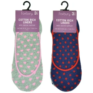 Foxbury Socks | 6 Pairs Womens Spot & Heart Liner Socks