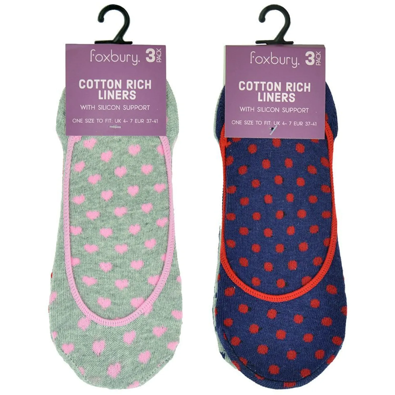 foxbury__pairs_womens_spo_2.webp Foxbury Socks | 6 Pairs Womens Spot & Heart Liner Socks