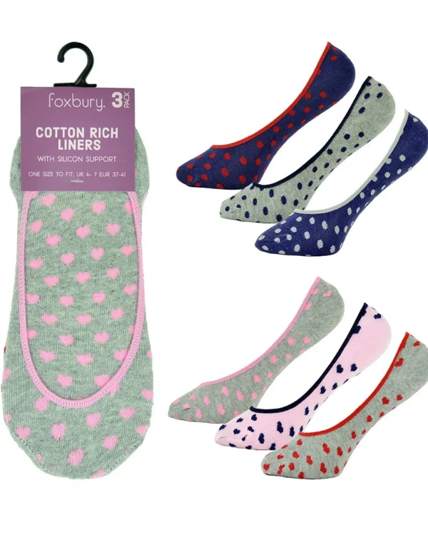 Foxbury Socks | 6 Pairs Womens Spot & Heart Liner Socks