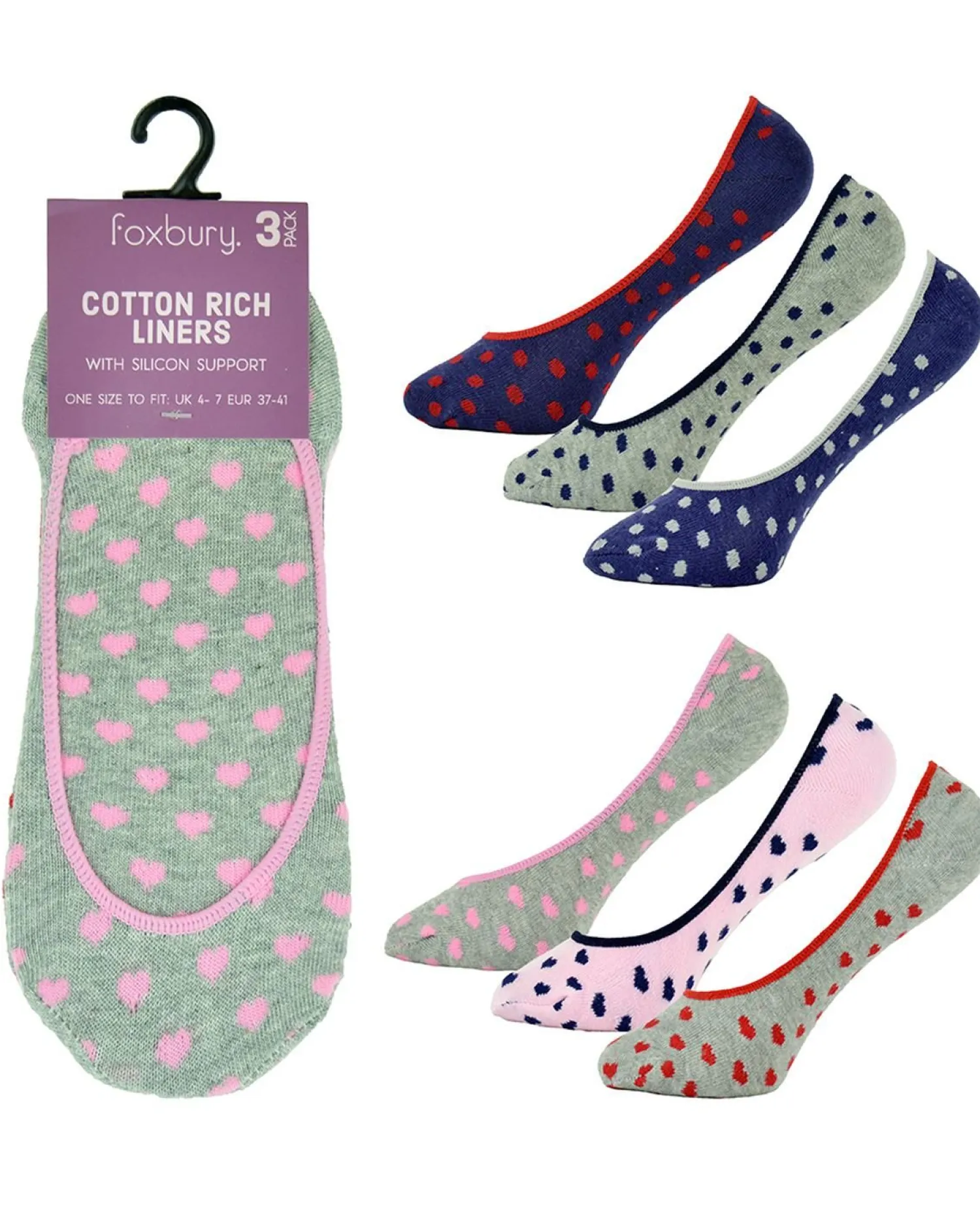 foxbury__pairs_womens_spo_3.webp Foxbury Socks | 6 Pairs Womens Spot & Heart Liner Socks