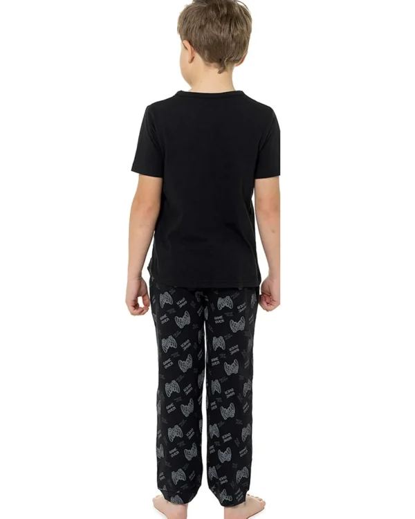 Kids Foxbury Boys Black Gaming Long Pyjamas