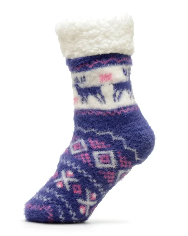 Foxbury Socks | Fairisle Feather Yarn Slipper Socks - Purple