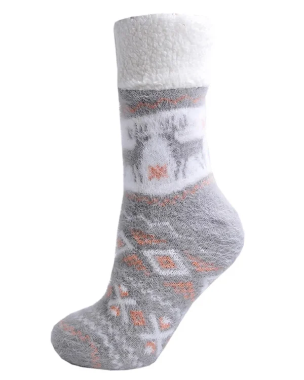 Foxbury Socks | Fairisle Sherpa Lined Slipper Socks - Grey