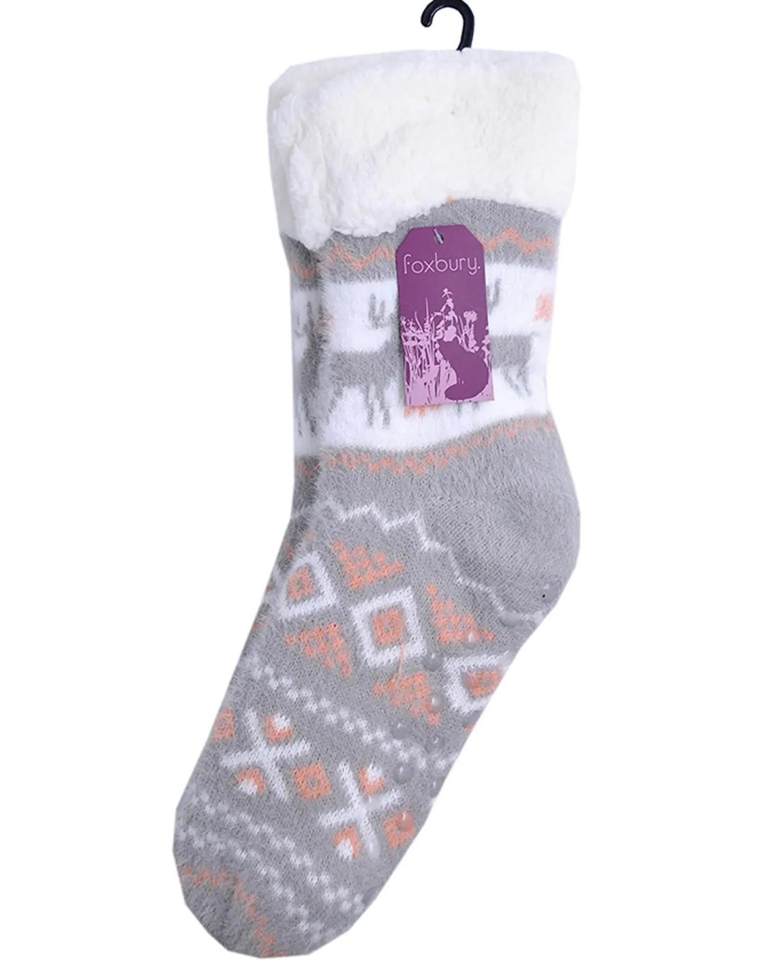 foxbury_fairisle_sherpa_l_1-1.webp Foxbury Socks | Fairisle Sherpa Lined Slipper Socks - Grey