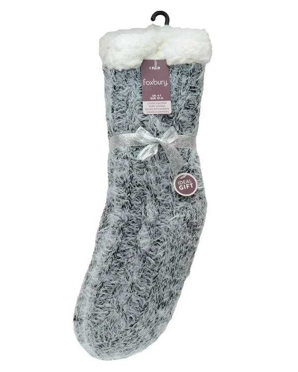 Foxbury Socks | Feather Yarn Slipper Socks - Black