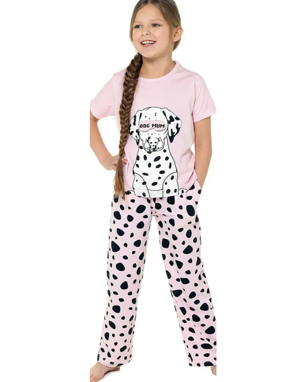 Kids Foxbury Girls Pink Dalmation Long Pyjamas