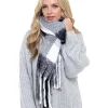 Foxbury Scarves | Grey Check Brushed Chunky Knit Scarf