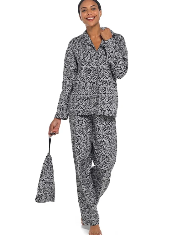 Foxbury Pyjamas | Leopard Button Pyjamas In A Bag - Grey