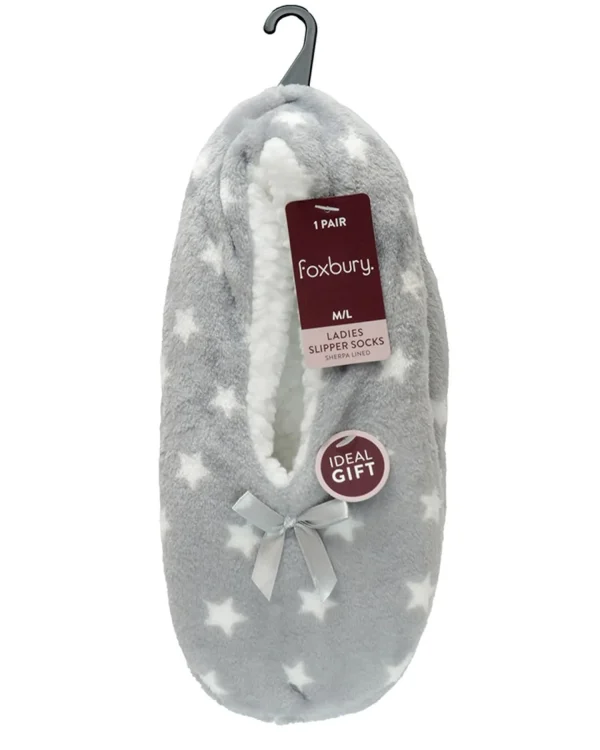 Foxbury Slippers | Mini Star Sherpa Lined Slippers - Grey