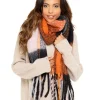 Foxbury Scarves | Orange Check Brushed Chunky Knit Scarf