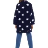Foxbury Dressing Gowns | Sherpa Fleece Cardigan Robe - Navy Star