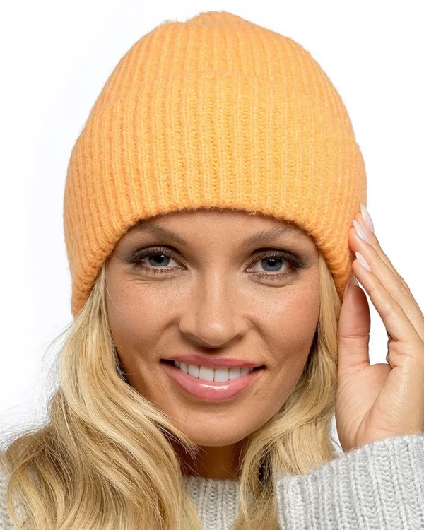 Foxbury Hats | Womens Ribbed Turn Up Beanie Hat - Orange