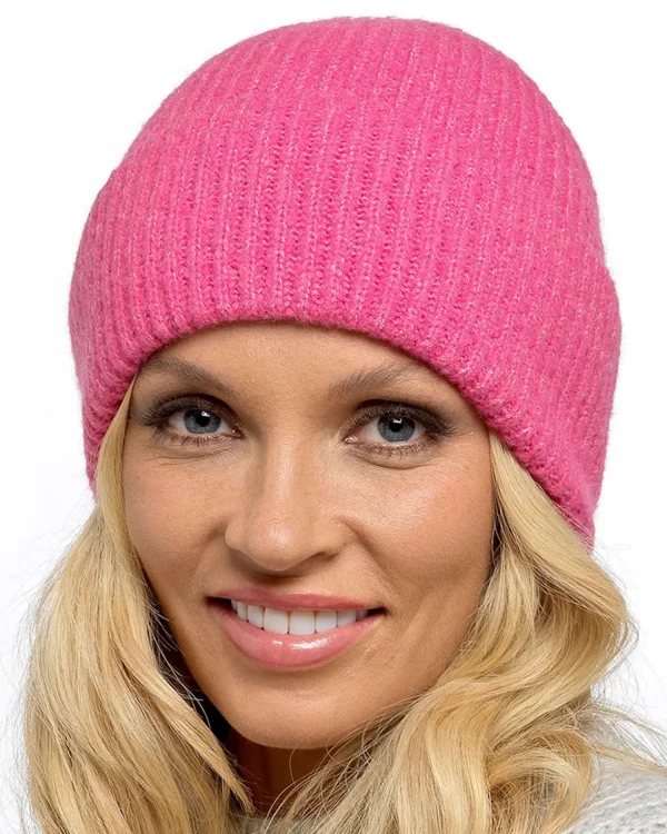 Foxbury Hats | Womens Ribbed Turn Up Beanie Hat - Hot Pink