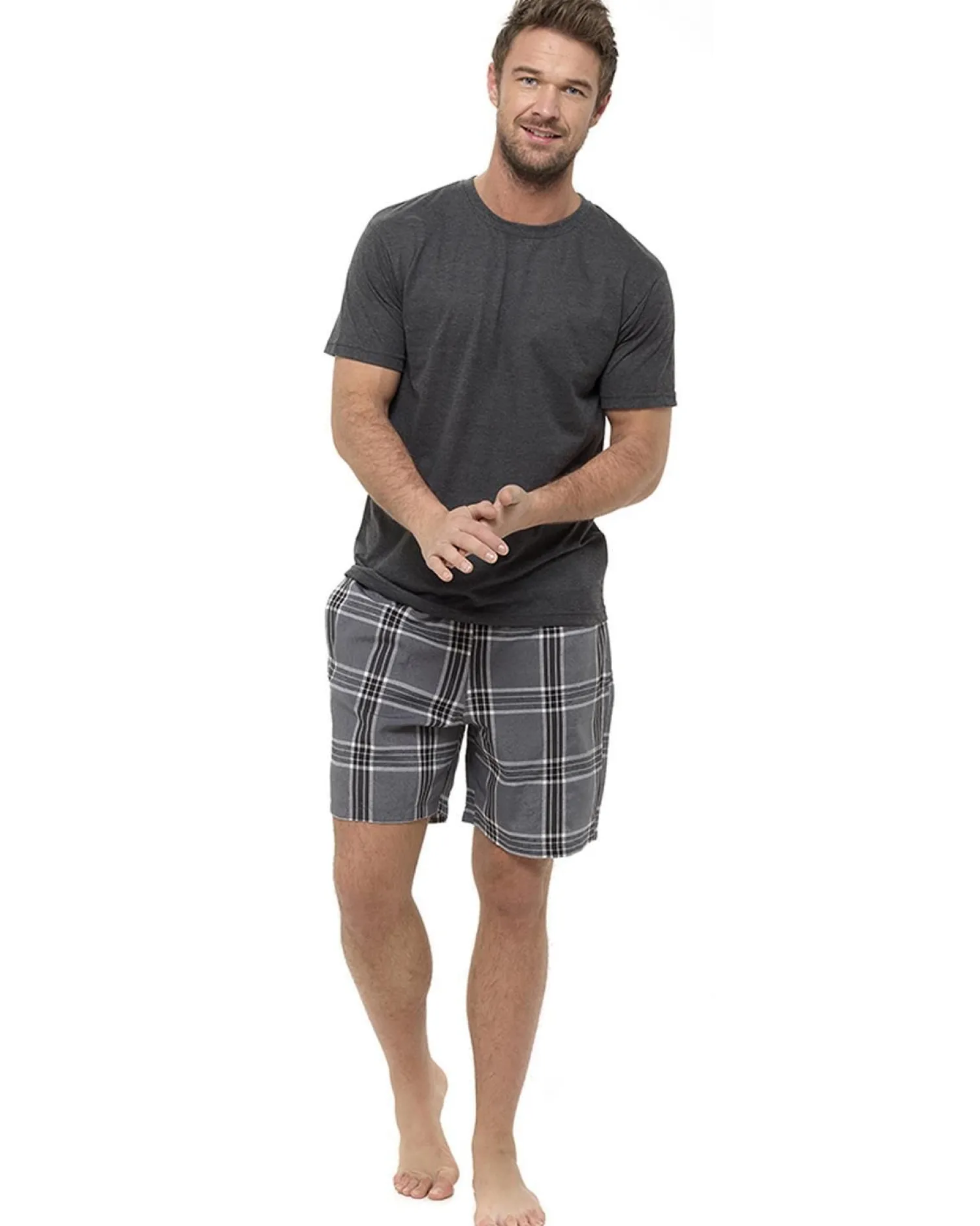foxbury_woven_check_short_0.webp Men Foxbury Woven Check Short Pyjamas - Grey