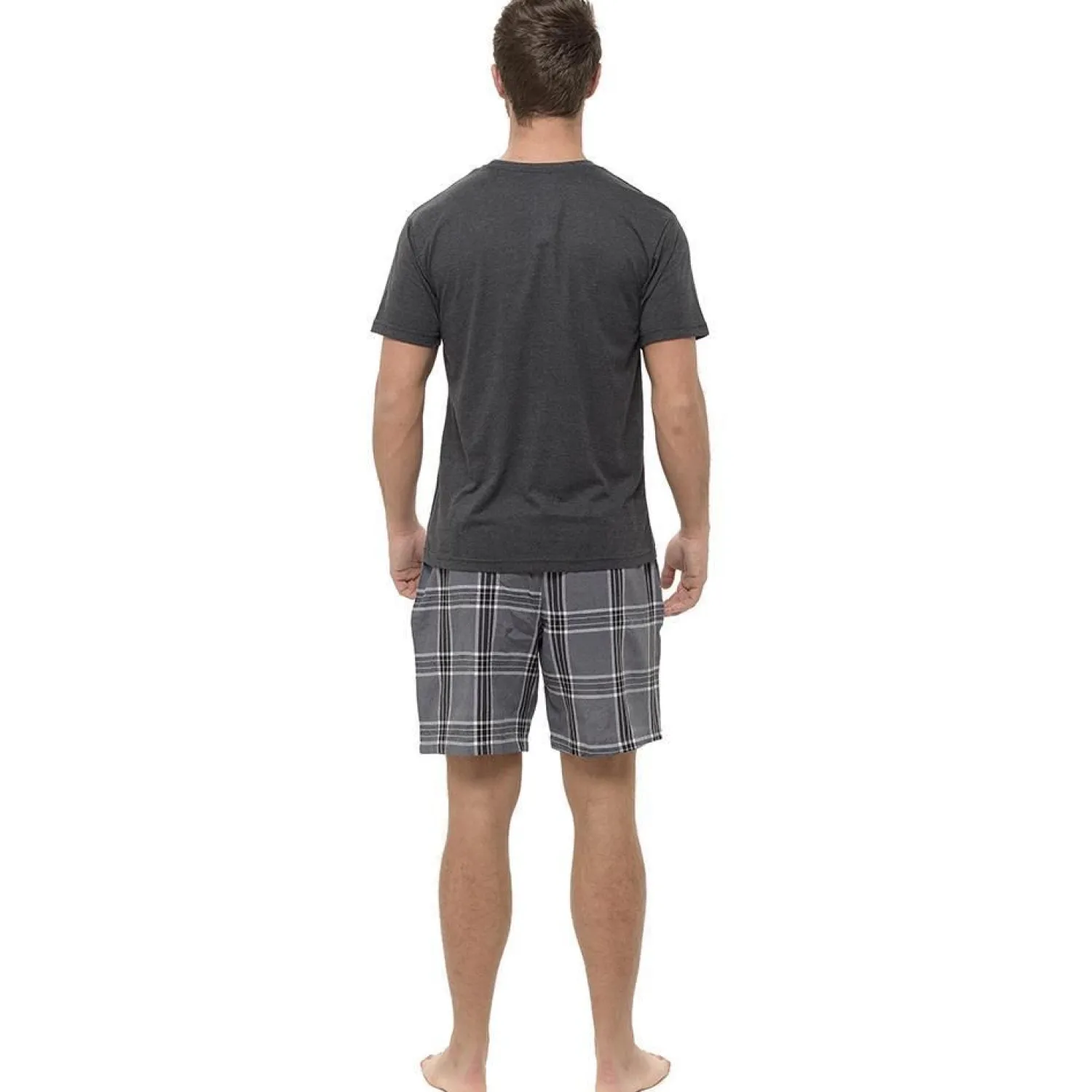 foxbury_woven_check_short_1.webp Men Foxbury Woven Check Short Pyjamas - Grey