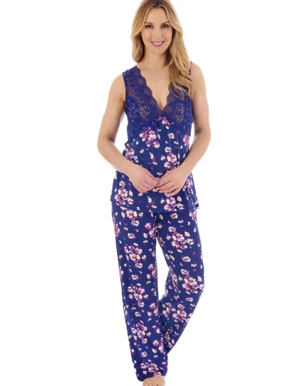 Slenderella Pyjamas | Gaspa© By Supersoft Sleeveless Long Pyjamas - Navy