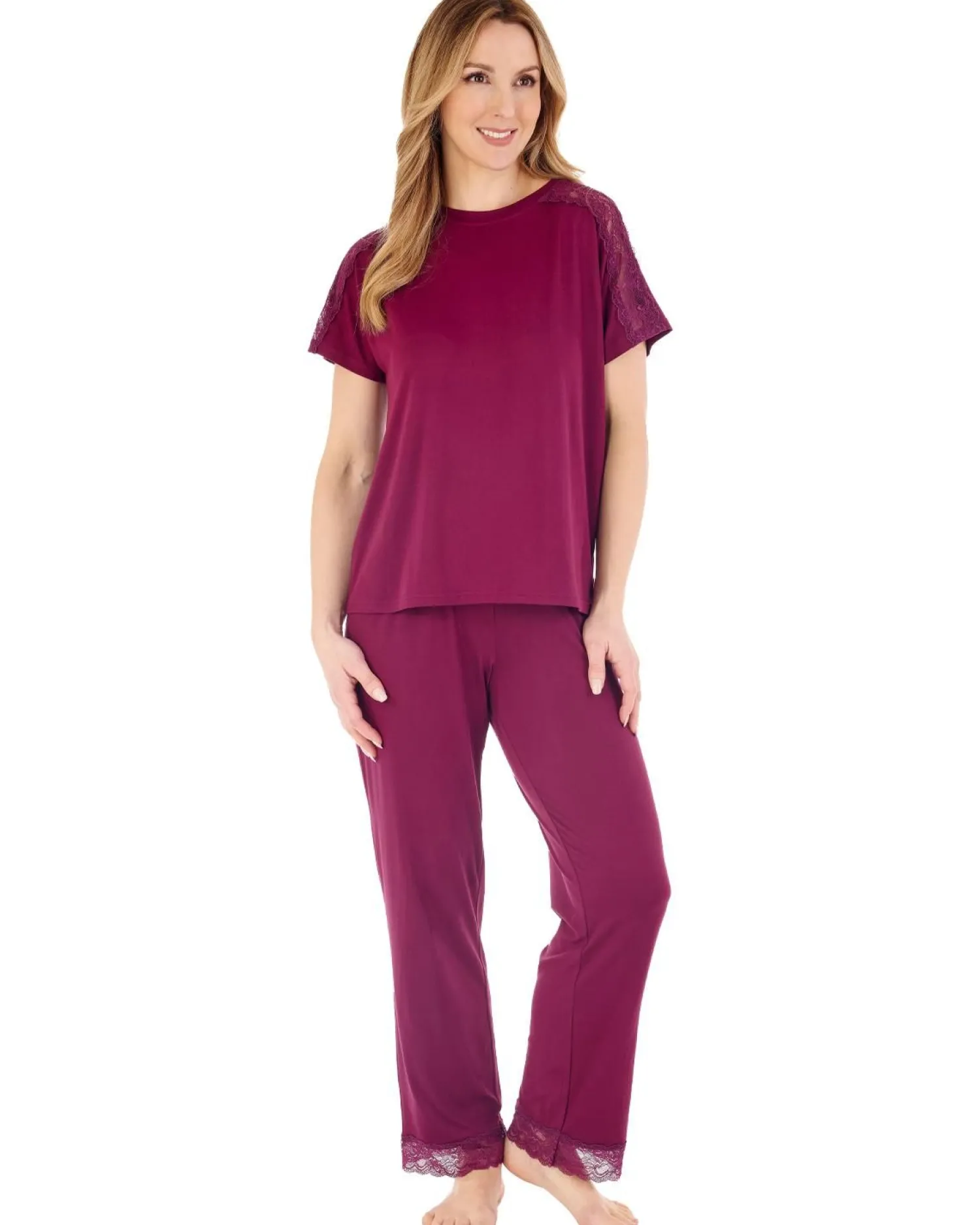 gaspe_by_slenderella_dams_2.webp Slenderella Pyjamas | Gaspe By Damson Short Sleeve Pyjamas - Solid