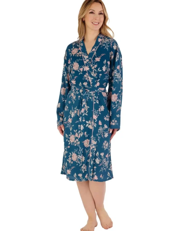 Slenderella Dressing Gowns | Gaspe By Floral Kimono Wrap - Teal
