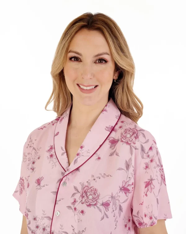 Slenderella Pyjamas | Gaspe By Short Sleeve Floral Tailored Pyjamas - Pink