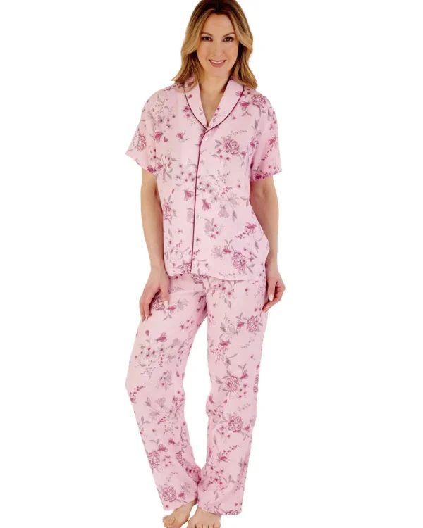 Slenderella Pyjamas | Gaspe By Short Sleeve Floral Tailored Pyjamas - Pink