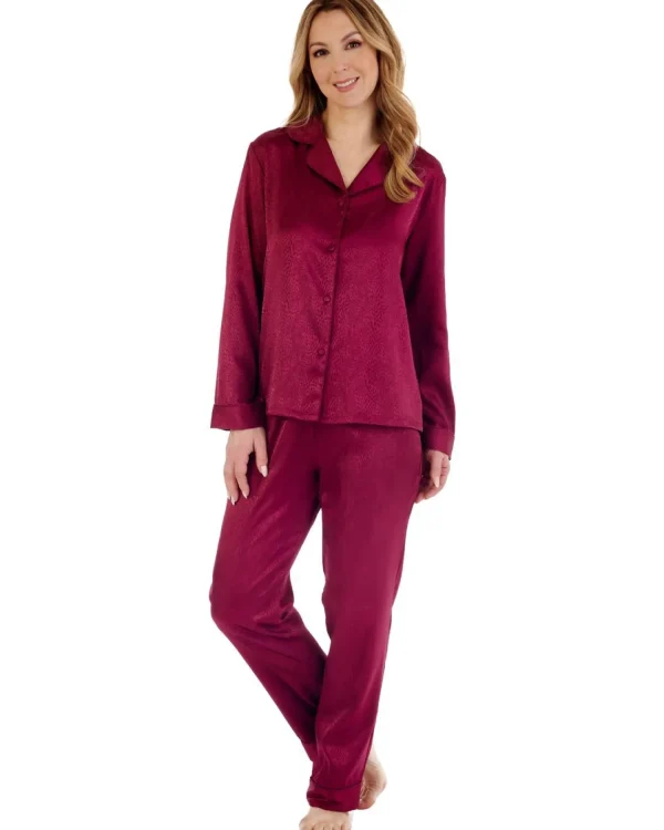 Slenderella Pyjamas | Gaspe By Tailored Satin Pyjamas - Raspberry