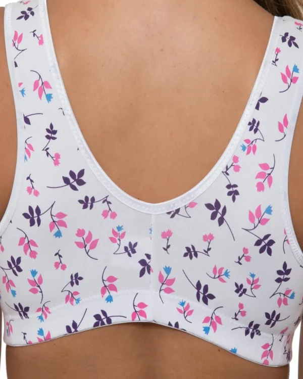 Gemm Bras | Cotton Front Fastening Wireless Bra - White Floral