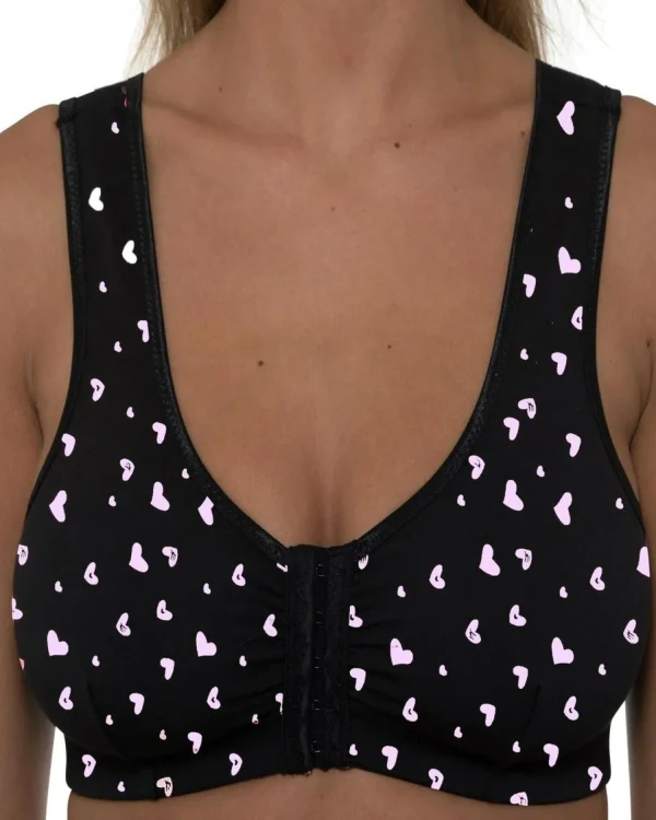 * Bras | Gemm Cotton Front Fastening Wireless Bra - Black Heart