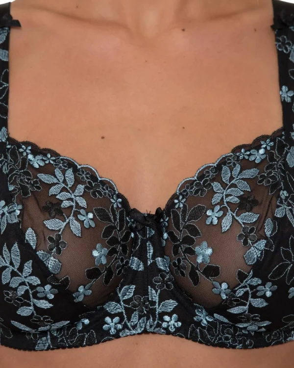 Gemm Bras | Floral Embroidered Lace Bra - Black/Teal