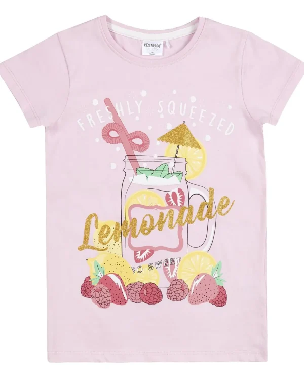 Kids Red Melon Girls Pink Lemonade Short Sleeve T-Shirt